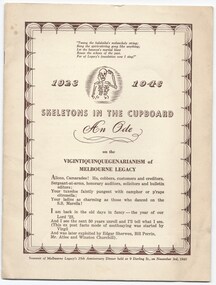 Booklet, Skeletons in the Cupboard. An Ode on the Vigintiquinquearianism of Melbourne Legacy. 1923 1948, 1948