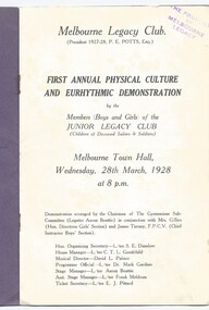 Programme, First Annual Physical Culture and Eurhythmic Demonstration 1928, 1928