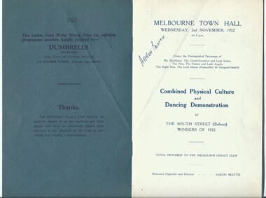 Programme, Combined Physical Culture and Dancing Demonstration 1932, 1932