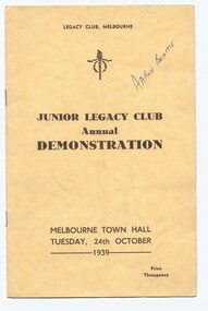 Programme, Junior Legacy Club Annual Demonstration 1939, 1939