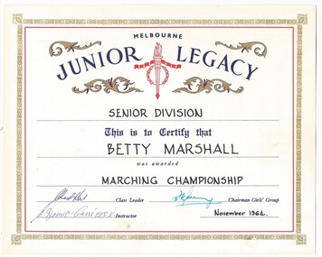 Certificate, Junior Legacy : Senior Division, 1964