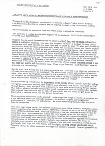 Document - Speech, Legacy's 58th Annual ANZAC Commemoration Ceremony for Students, 1989