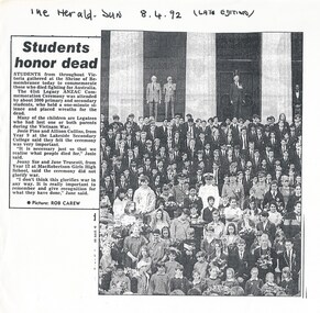 Document - Document, article, Annual ANZAC Commemoration Ceremony for Students 1992, 1992