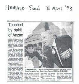 Newspaper - Article, Annual ANZAC Commemoration Ceremony for Students 1993, 1993