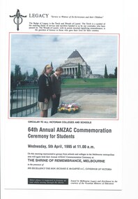 Programme - Document, programme, Annual ANZAC Commemoration Ceremony for Students 1995, 1995