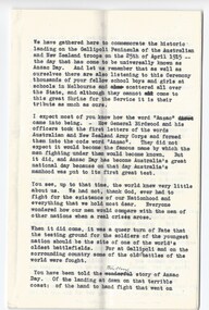 Document - Speech, ANZAC Commemoration Ceremony for Students