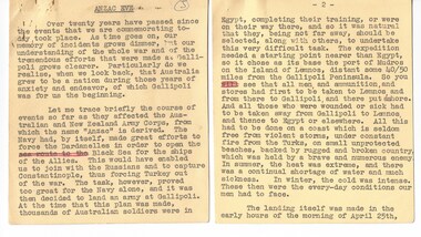 Document - Speech, Copy of address to schools at ANZAC Eve Commemoration at Shrine of Remembrance in 1939 by Legatee President Eric Russell, 1939