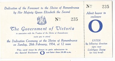 Document, Dedication of the Forecourt to the Shrine of Remembrance by Her Majesty Queen Elizabeth the Second, 1954