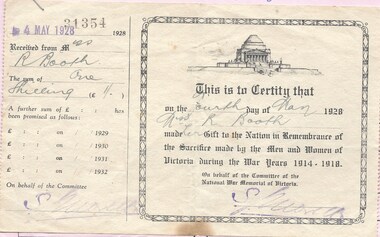 Document, Receipt, 1928