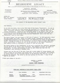Journal - Newsletter, Legacy Newsletter 1974-1977 (For the members of the Melbourne Legacy Widows' Club), 1974 to 1977