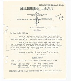 Journal - Document, newsletter, Legacy Newsletter 1960, 1960