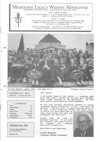 Journal - Newsletter, Melbourne Legacy Widows' Newsletter, 1991 - 1992