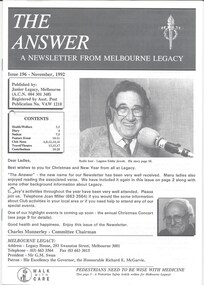 Journal - Newsletter, The Answer. A newsletter from Melbourne Legacy, 1992