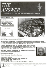 Journal - Newsletter, The Answer. A newsletter from Melbourne Legacy, 1993