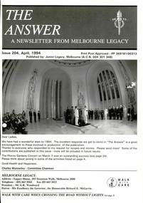 Journal - Newsletter, The Answer. A newsletter from Melbourne Legacy, 1994