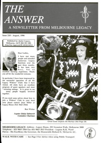 Journal - Newsletter, The Answer. A newsletter from Melbourne Legacy, 1996
