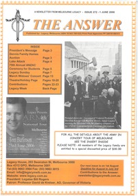 Magazine - Newsletter, The Answer. A newsletter from Melbourne Legacy, 2006