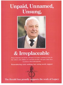 Poster, Unpaid, Unnamed, Unsung & Irreplaceable: He's called a Legatee, c.1990