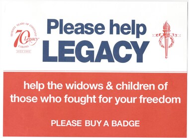 Document, Please help Legacy, help the widows and children of those who fought for your freedom, 1993