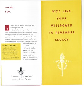 Pamphlet - Document, brochure, We'd like your willpower to remember Legacy