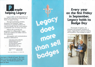 Pamphlet, Legacy does more than sell badges, c1990s