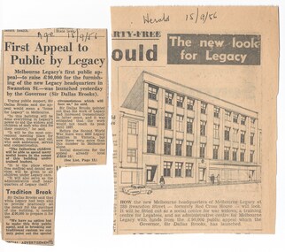Newspaper - Article, First Appeal to Public by Legacy / The new look for Legacy, 1956