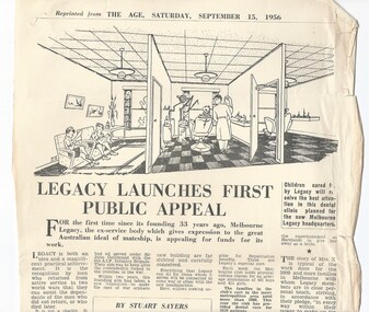 Newspaper - Article, Legacy launches first public appeal, 1956