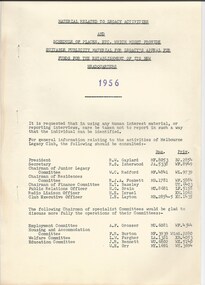 Document, Material related to Legacy Activities and Schedule of place etc. which might provide suitable publicity material for Legacy's Appeal 1956, 1956