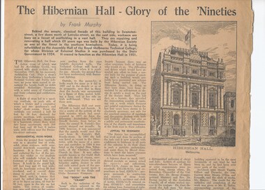 Newspaper - Article, The Hibernian Hall - Glory of the 'Nineties