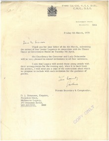 Letter, Queen's Visit 1970