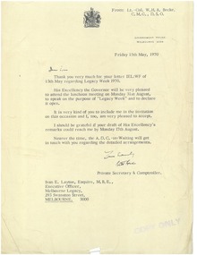 Letter, Governor of Victoria, 1970