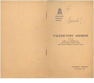 Booklet, Valedictory Address, 1946