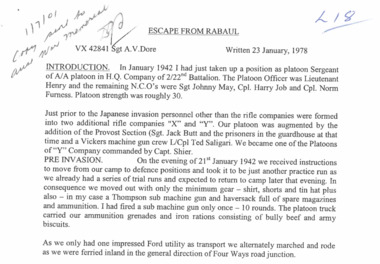 Document - Memoir, Escape from Rabaul