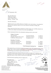 Letter, Victorian Arts Centre Catering, 1998