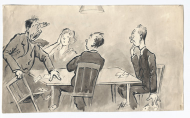 Drawing, Card players drawn by Pat Hanna, 1955