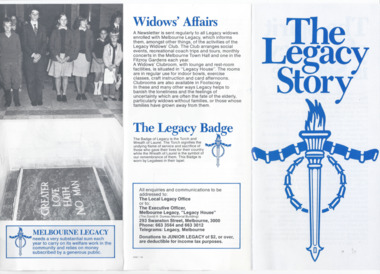 Pamphlet - Document, brochure, The Legacy Story. The spirit of Legacy is service, 1990s