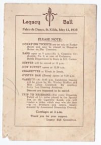 Pamphlet - Document, brochure, Legacy Ball, 1938