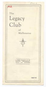 Pamphlet, The Legacy Club of Melbourne 1927-8 (H2), 1927