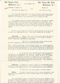 Document, Circular to the Members of The Melbourne Legacy Club and The 'Carry on' Club (H10), 1937