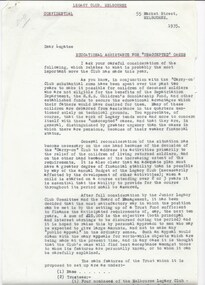 Letter - Document, letter, Educational Scheme for 'Unaccepted' Cases (H13), 1935