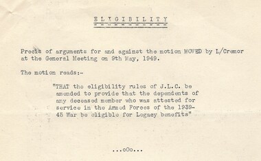 Document, Eligibility for JLC (H24), 1949
