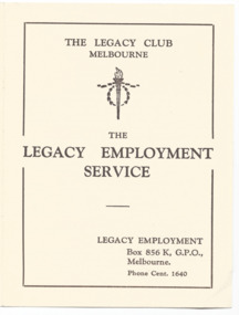 Booklet - Document, brochure, The Legacy Employment Service, 1938