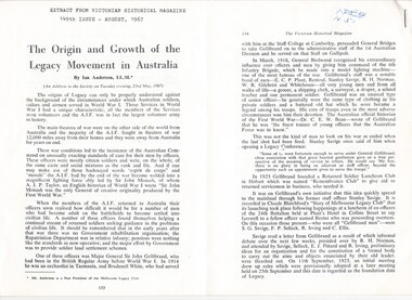 Document - Speech, The Origin and Growth of the Legacy Movement in Australia. (H51), 1967