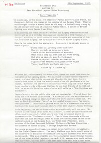 Document - Speech, 'Forty Years On' Foundation Day 1967 address by Past President Brian Armstrong (H30), 1967