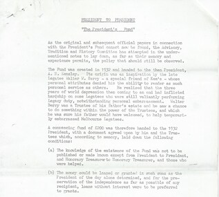 Document, President to President. 'The President's Fund'