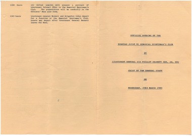 Document, Official opening of the Donovan Joynt VC Memorial Sportsman's Club