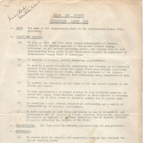 Document, Rules and Objects. Intermediate Legacy Club, 1949