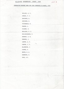 Document, ILC Foundation Members when the Club Commenced in March 1929. ILC3, 1974