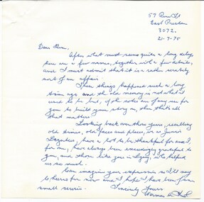 Letter, Intermediate Legacy Club, 1975