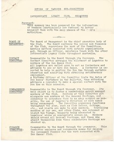 Document, Duties of Various Sub-Committees / Intermediate Legacy, Melbourne